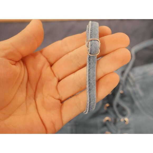 IRIS Denim Crop Top Sweetheart Neckline Size S - Picture 3 of 8